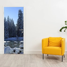 Fotótapéta ajtóra - Havas erdő (95x205cm)