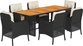 vidaXL 7 részes fekete polyrattan kerti étkezőgarnitúra párnával
