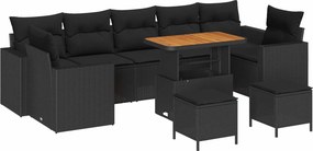 vidaXL Kerti Kanapé Szett 10 pcs Fekete polirattan