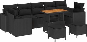 vidaXL Kerti Kanapé Szett 10 pcs Fekete polirattan