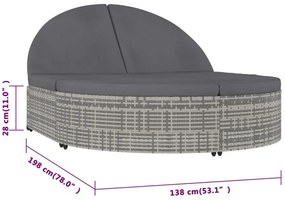 2 személyes szürke kerti polyrattan napozóágy párnával