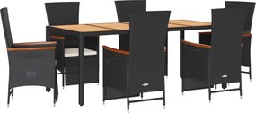 vidaXL 7 részes fekete polyrattan kerti étkezőgarnitúra párnával
