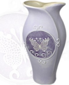 Tulipán alakú kerámia váza 28,5 cm, pillangó motívummal díszítve