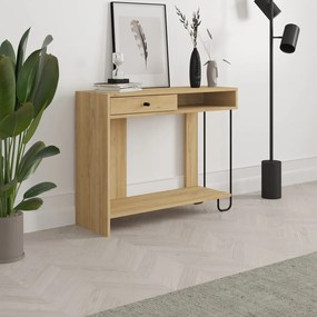 Natúr színű konzolasztal tölgyfa dekoros asztallappal 35x100 cm Saturne – Marckeric