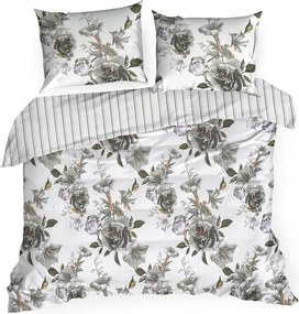 Szatén ágyneműhuzat 220x200 Spring 39 fehér szürke virágok NEW24