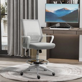 Vinsetto Magas ülésű irodai szék - állítható magasságú, dim. 64L x 59W x 104-124H cm, forgatható irodai puff 360° lélegző hálós szürke és fehér | Aoso