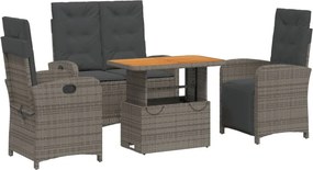 vidaXL 4 részes szürke polyrattan kerti étkezőszett párnával