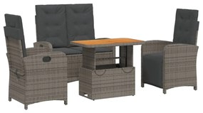 vidaXL 4 részes szürke polyrattan kerti étkezőszett párnával