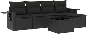 vidaXL 6 részes fekete polyrattan kerti ülőgarnitúra párnákkal