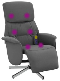 sötétszürke szövet dönthető masszázsfotel lábtartóval