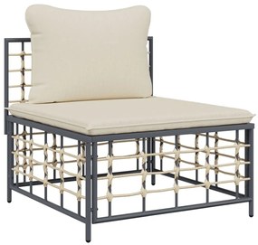 5 részes antracitszürke polyrattan kerti ülőgarnitúra párnákkal