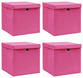vidaXL 4 db rózsaszín szövet tárolódoboz fedéllel 32 x 32 x 32 cm