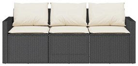 Fekete 3 személyes polyrattan kerti kanapé párnákkal