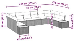 10 Darabos Kerti Kanapé Szett Párnákkal Bézs Poli Rattan Acacia