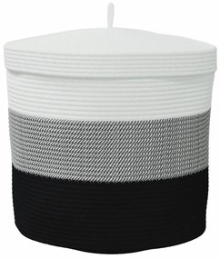 fehér-fekete pamut tárolókosár fedéllel Ø40 x 35 cm