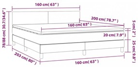 világosszürke bársony rugós és LED-es ágy matraccal 160x200 cm
