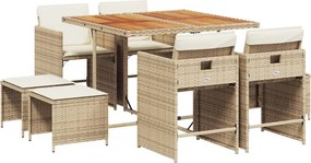 vidaXL 9 részes bézs polyrattan kerti étkezőgarnitúra párnákkal