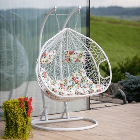 Függő dupla fotel, fehér/minta virág, DALVEA 2 NEW