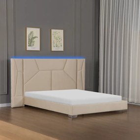Ágy ágyráccsal és LED világítással, 160x200, bézs Velvet szövet, ALTESA