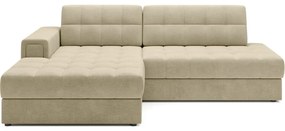 Világosbarna bársony kinyitható sarokkanapé (bal oldali-heverő résszel) Blezalt – ELTAP