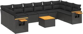 vidaXL 11 részes fekete polyrattan kerti ülőgarnitúra párnákkal
