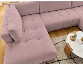 Rózsaszín kinyitható-tárolóhelyes sarokkanapé (bal oldali-U alakú) Fuji – Bobochic Paris