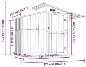 barna horganyzott acél kerti fészer 270 x 130 x 208,5 cm