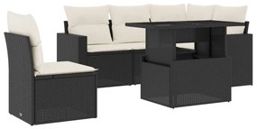 6 részes fekete polyrattan kerti ülőgarnitúra párnákkal