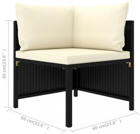 vidaXL 8 részes fekete polyrattan kerti bútorszett párnákkal