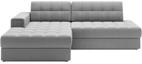 Szürke bársony kinyitható sarokkanapé (bal oldali-heverő résszel) Blezalt – ELTAP