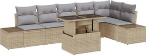 vidaXL Kerti Kanapé Szett 7 pcs Beige és Világosszürke polirattan
