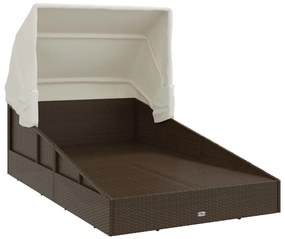 barna polyrattan napozóágy összecsukható tetővel 200x114x128 cm