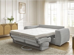 Világosszürke kordbársony kanapé mindennapos alvásra-kinyitható 220 cm Hugo – Bobochic Paris