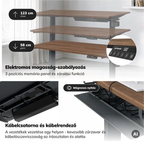 Elektromos íróasztal magasságállítással ergonomikus antracit/dió,1400x700 mm: ARIA