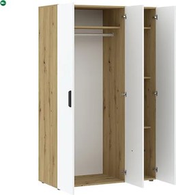 BASIC TWO Ruhásszekrény Tölgy/Fehér Színben 110 cm 3D