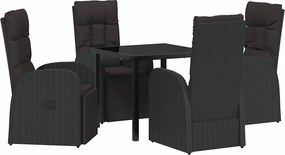 vidaXL Kert étkező szett párnával 5 pcs Fekete polirattan