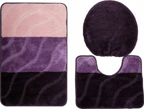 3 részes Fürdőszoba Szőnyeg Fiori Lila Rózsaszín Puha Gumírozott Szett