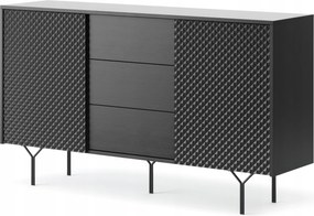Komodee Komód Orillia KSZ144 Fekete Front Riflált Piramis 3 Fiókos