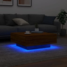 Barna tölgyszínű dohányzóasztal LED-lámpákkal 80 x 8 0x 31 cm