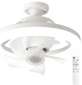 E27 mennyezeti ventilátor LED lámpával, WALALLA, dugaszolható ventilátor, távirányítóval, 360°-ban forgatható LED, 3 színhőmérséklet, 85-265V, 48W, Fehér