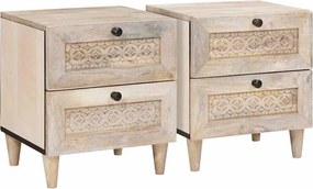 vidaXL Éjjeliszekrény fiókkal 2 pcs Bézs 40 x 33 x 46 cm Tömör akácfa