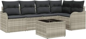 vidaXL Kerti Kanapé Szett párnával 6 pcs Világosszürke Poli rattan