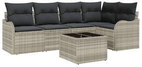 vidaXL Kerti Kanapé Szett párnával 6 pcs Világosszürke Poli rattan