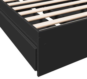 fekete szerelt fa ágykeret fiókokkal 100 x 200 cm