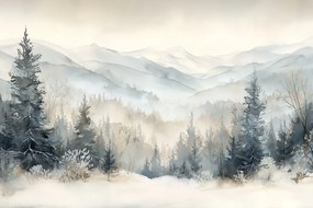 Fotótapéta Flizelina Tájkép Hegyek Erdő Fák Lucfenyő Köd 416x290 ragasztó