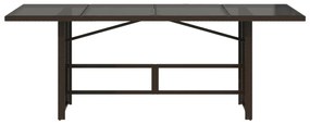 barna polyrattan üveglapos kerti asztal 190x80x75 cm