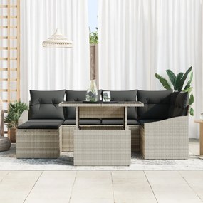 7 részes kertibútor szett párnákkal, világosszürke poli rattan
