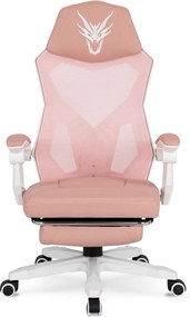 Forgószék gaming lábtartóval rózsaszín/fehér. BING