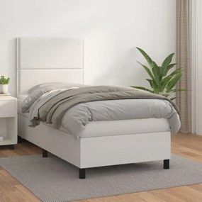 fehér műbőr rugós ágy matraccal 80 x 200 cm