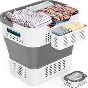 Összecsukható szennyestartó kosár 35 l Szürke-Fehér Hordozható szennyestartó kosár